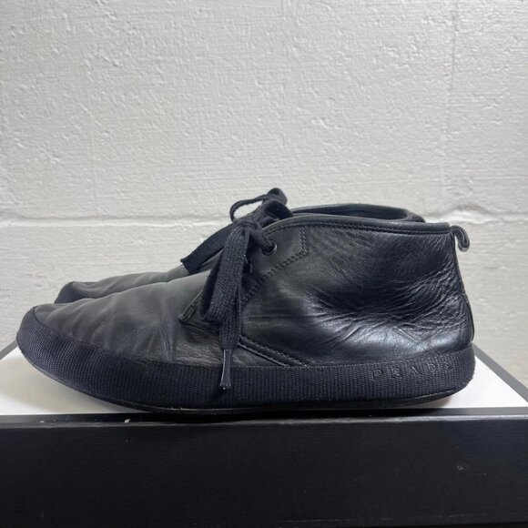 Prada 4T2056 Black Leather Ankle Boots Lace up Men's Size 8 Fits 9 US - Picture 4 of 12